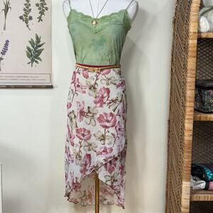 90s Y2k Floral Asymmetric Skirt Romantic Dolly Kei Coquette Fairy Cottage M
